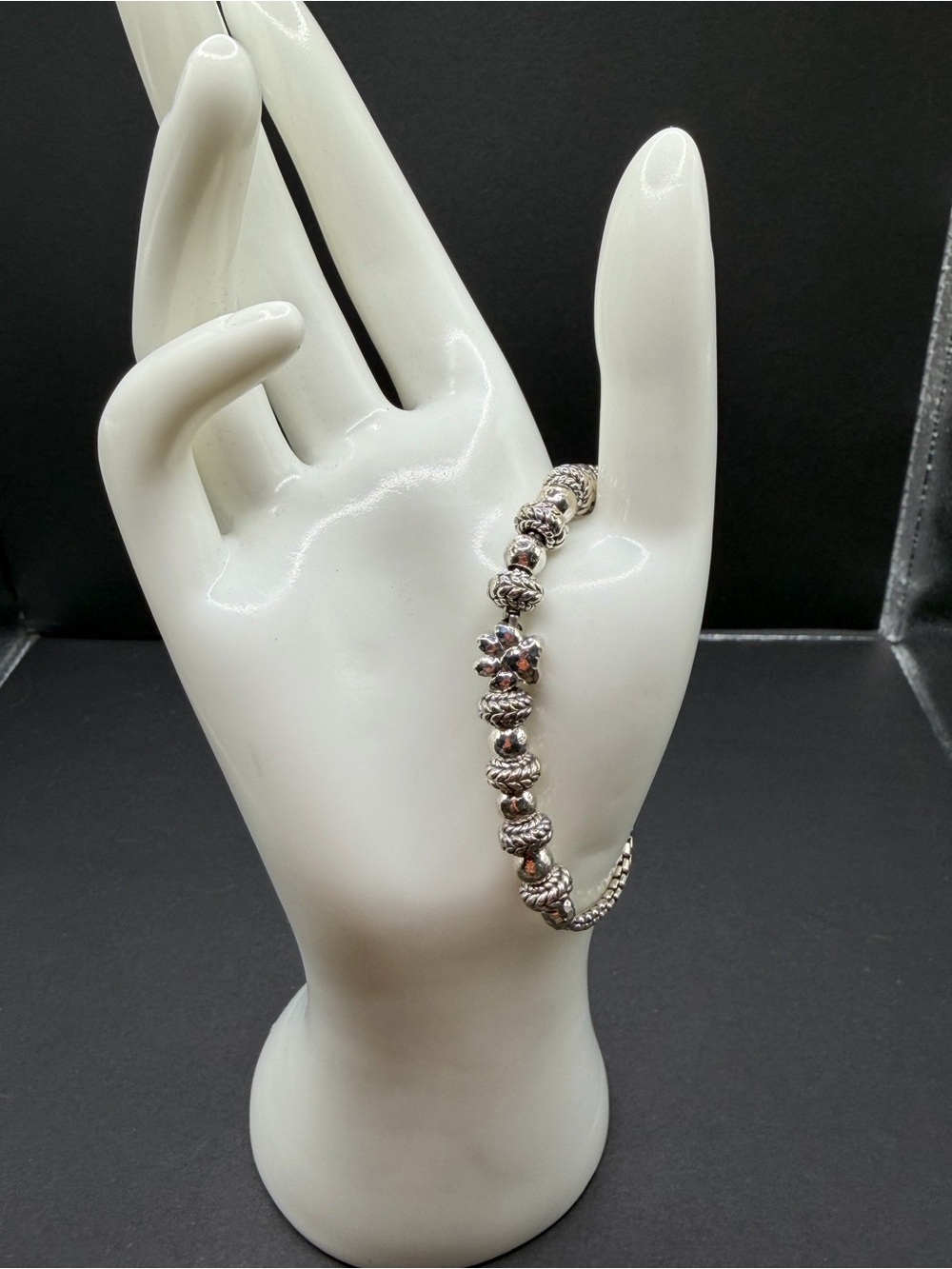 JAI Sterling Silver Dog Paw and Beads Adjustable Bracelet